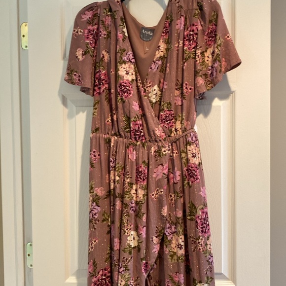 Arula womens plus floral boho metallic detail wrap dress NEW - Picture 2 of 3